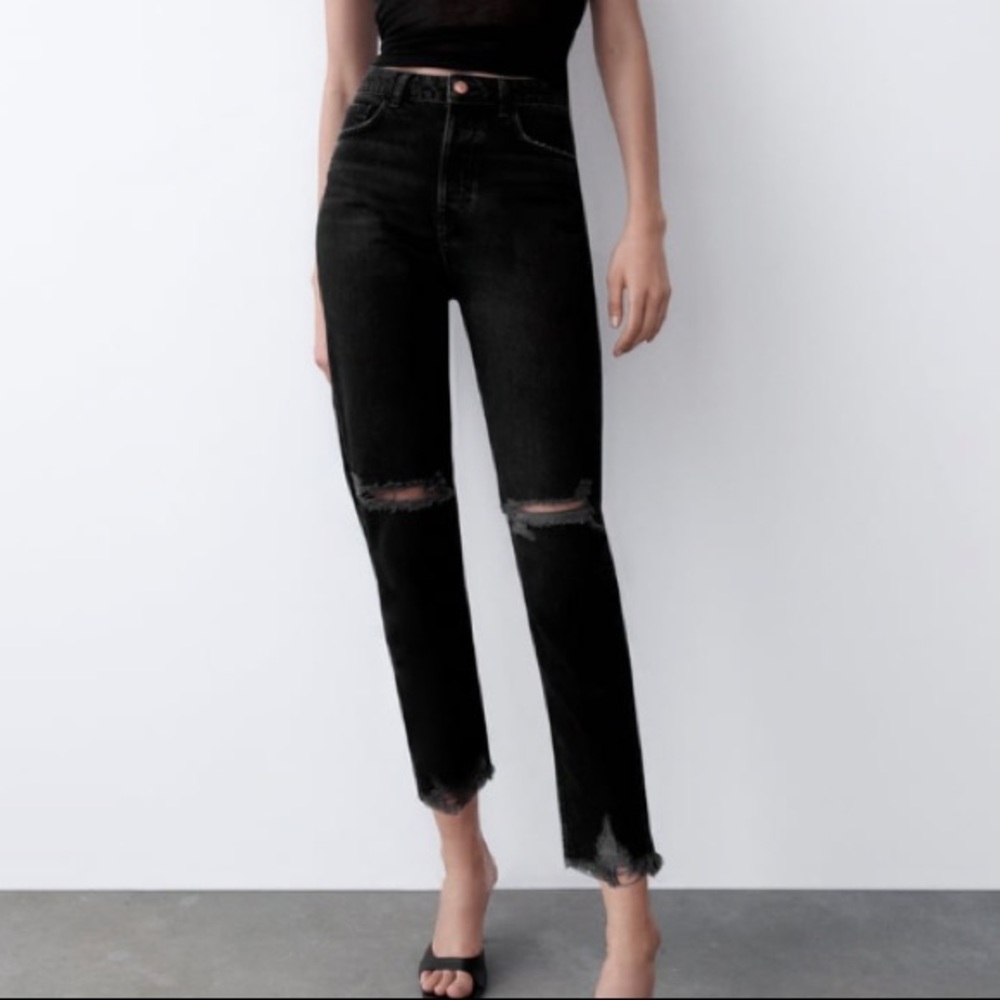 Zara Black Ripped Mom Jeans